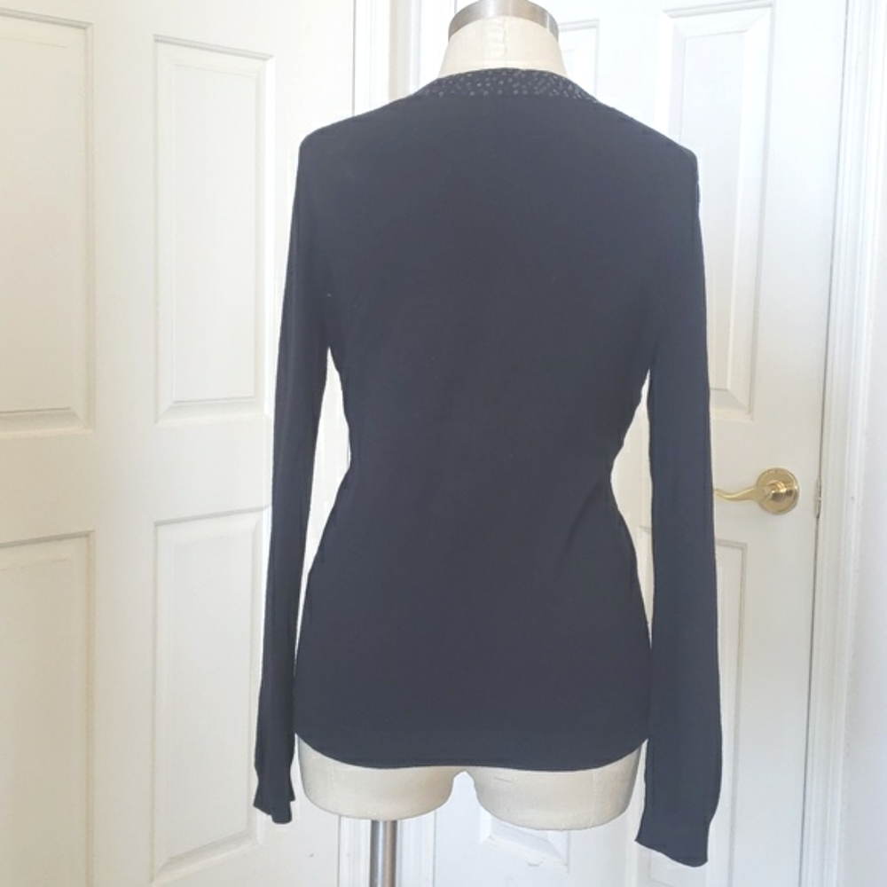 LANDS' END Black Cashmere Wool Sweater – Sequined V‑Neck | EXTRA SMALL - Picture 5 of 9